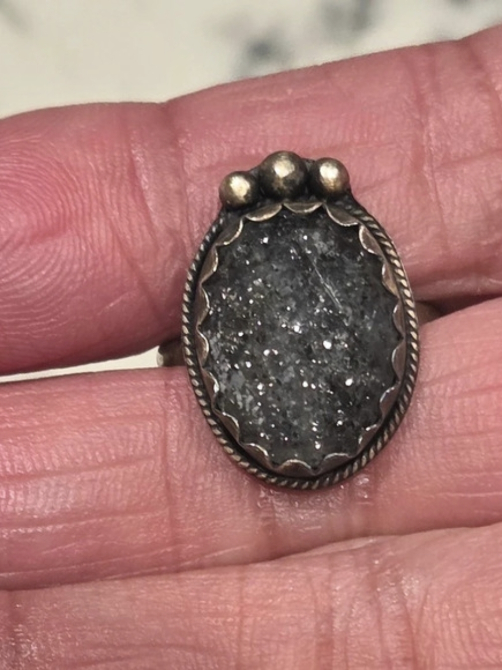 925 Sterling Silver Black Aventurine Quartz - Size 4.5 (approximate)